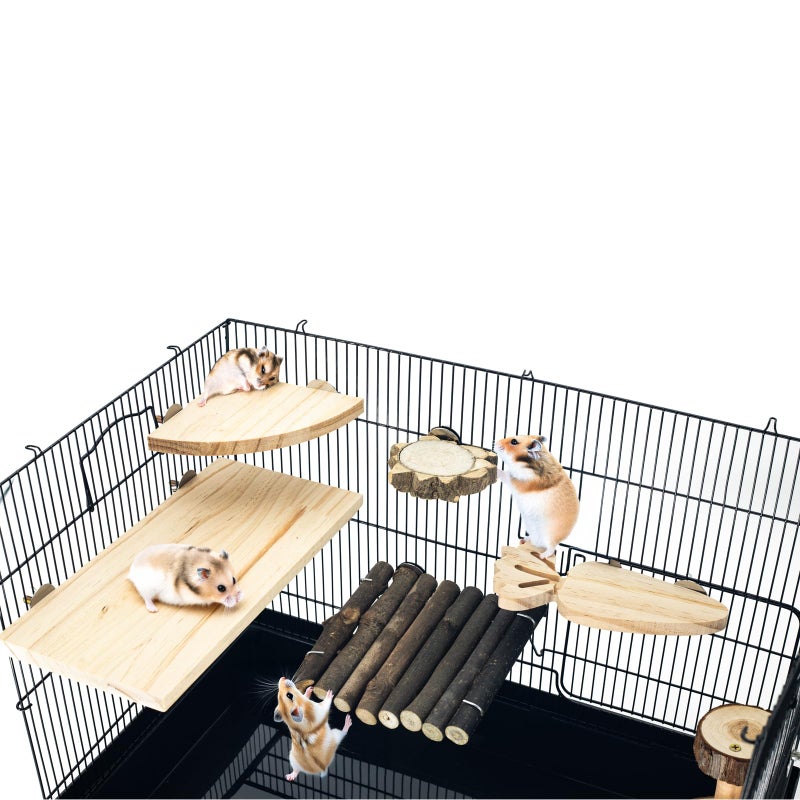GNB PET Space Expanding Natural Wood Hamster Platform Set, DIY Small Animal Playground Accessories for Hamster Cage, Climbing & Resting Toys with Adjustable Screws for Hamsters, Chinchillas, Gerbils - Image 4